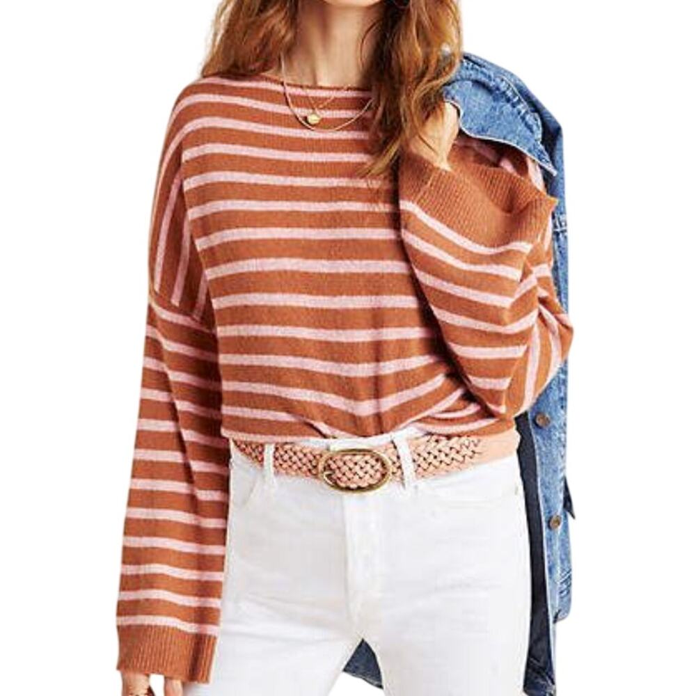 DemyLee Antonella Pink Brown Striped 100% Cashmere Pullover Dolman Chic Sweater